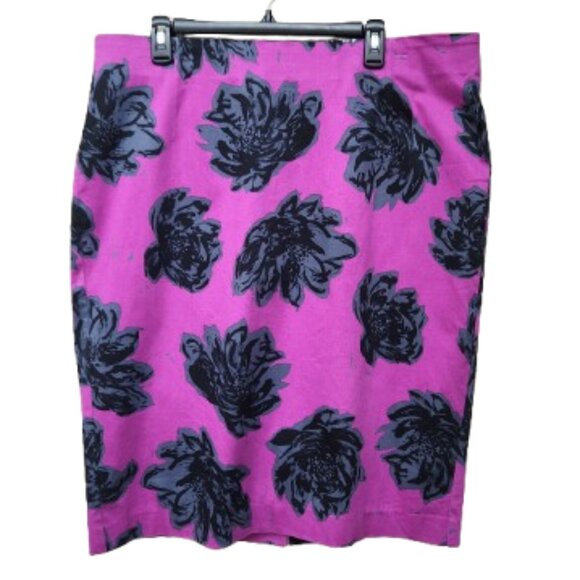 Lane Bryant Plus Purple Straight Skirt Bold Floral Print Cotton Blend - Picture 1 of 13